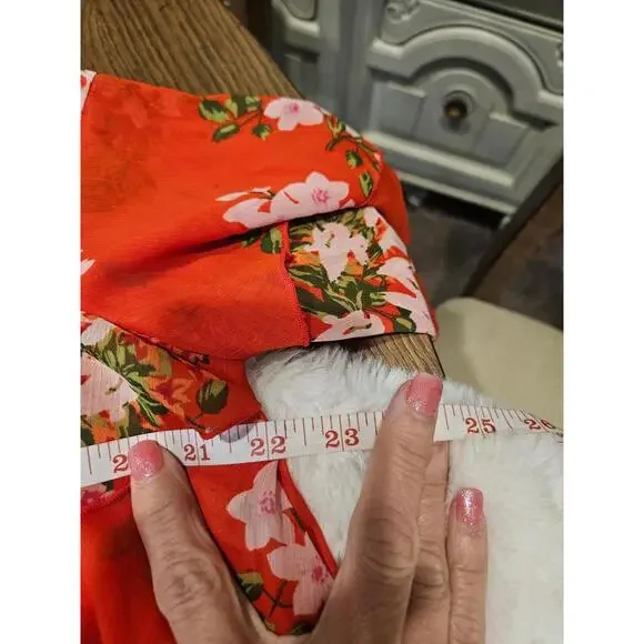 Who What Wear Red Cascading Floral Tiered Dress with Sheer Top Size M #H85 - Picture 7 of 8